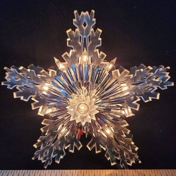 Christmas Tree Snowflake‎ Tree Top Trim A Home Lighted Clear Vtg - Picture 1 of 11
